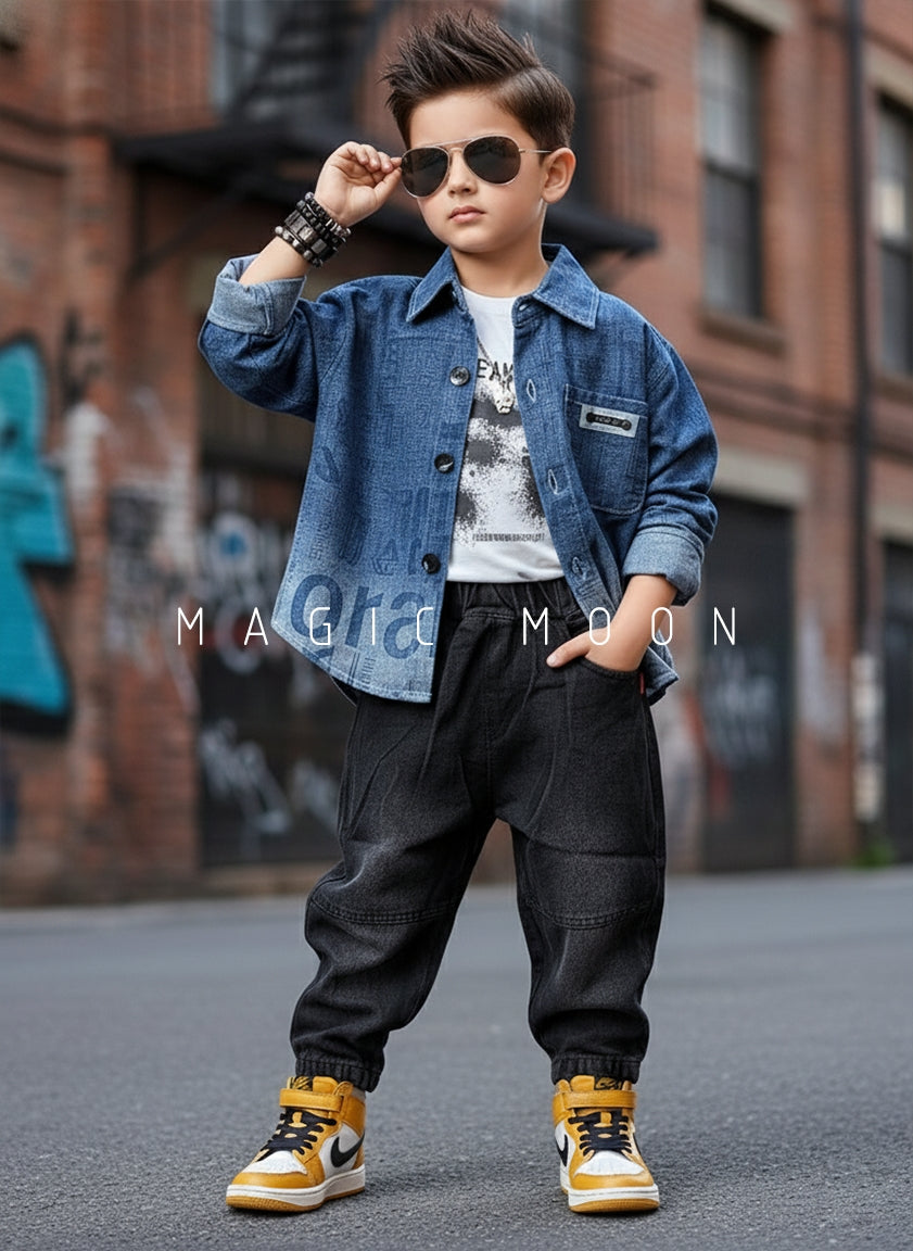 Unisex Full Sleeve Oversized Denim Shirt, Inner T Shirt and Pant size