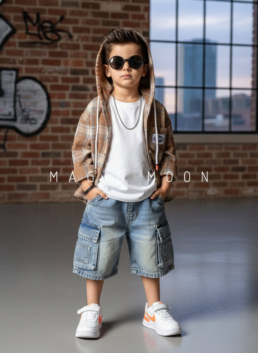 Unisex Check Hooded Shirt