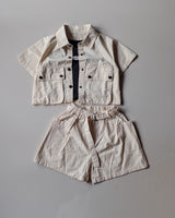 GST02 Girls Half Sleeve Oversized Shirt with Inner T Shirt and Shorts Set