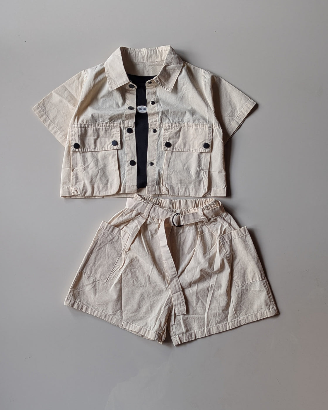 GST02 Girls Half Sleeve Oversized Shirt with Inner T Shirt and Shorts Set
