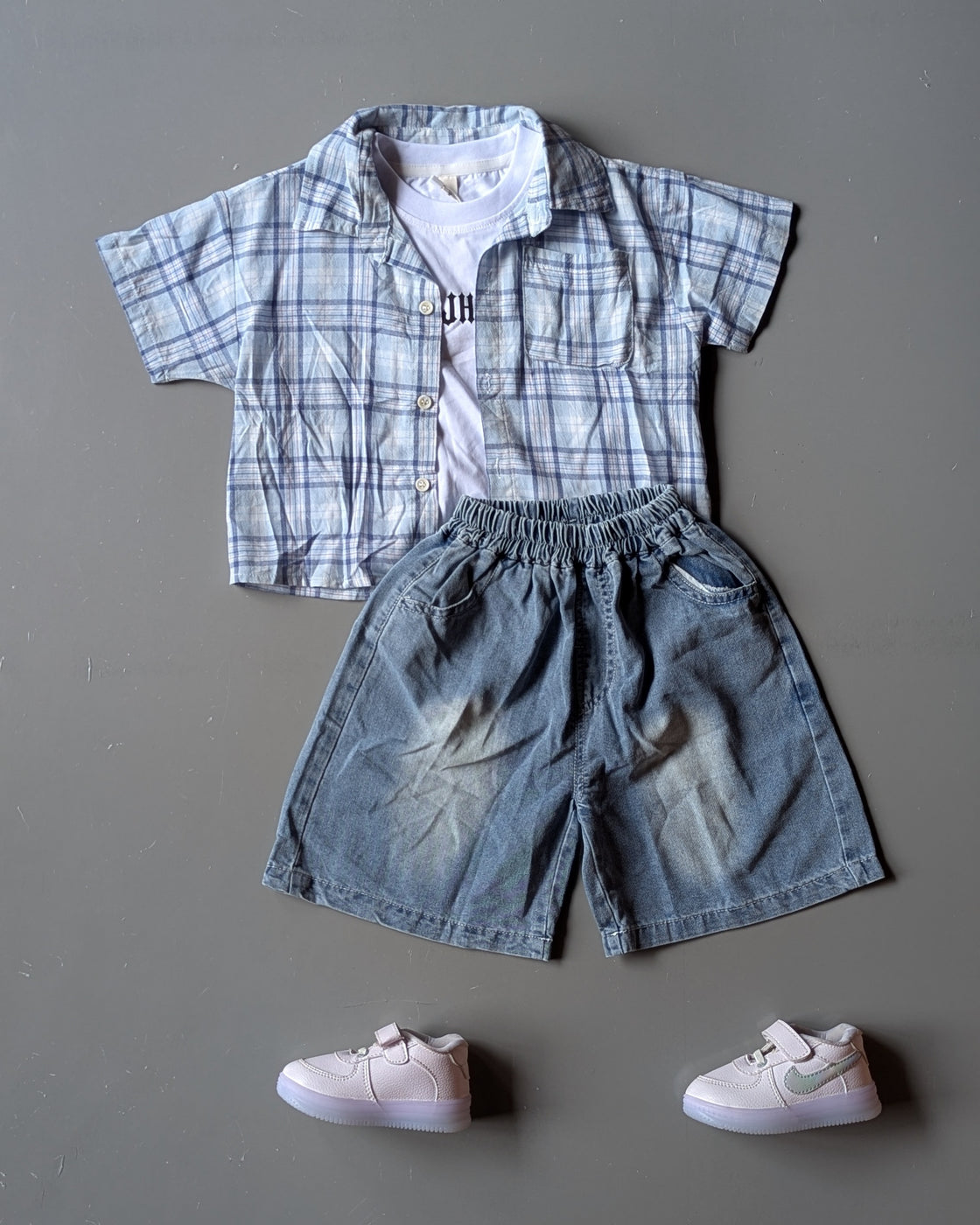 Boys Shirt, Inner T Shirt with Shorts Set