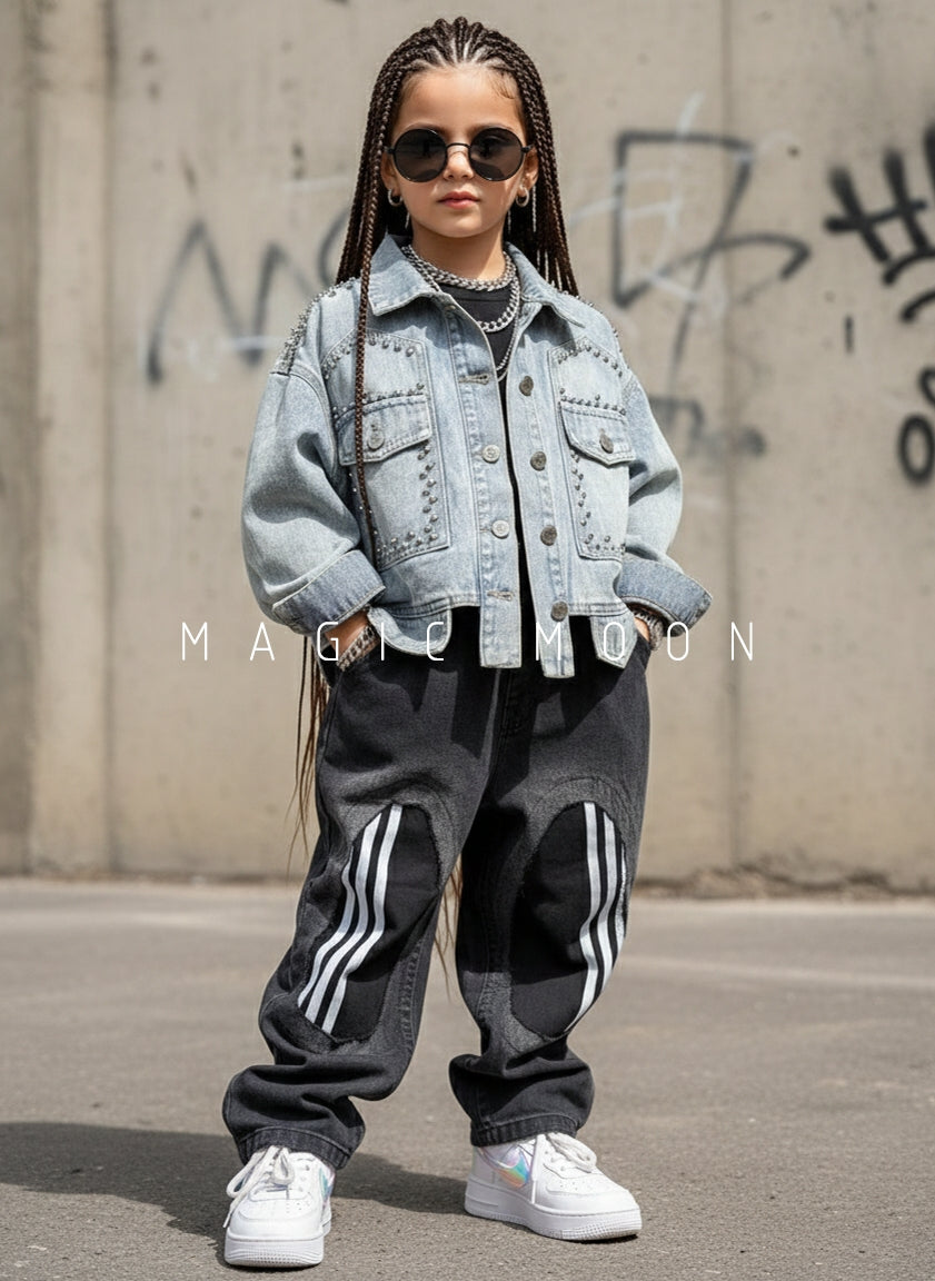 Girl's Full Sleeve Oversized Denim Jacket