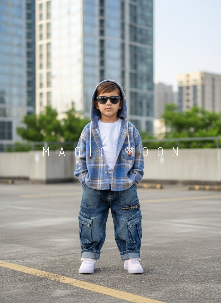 Unisex Check Hooded Shirt