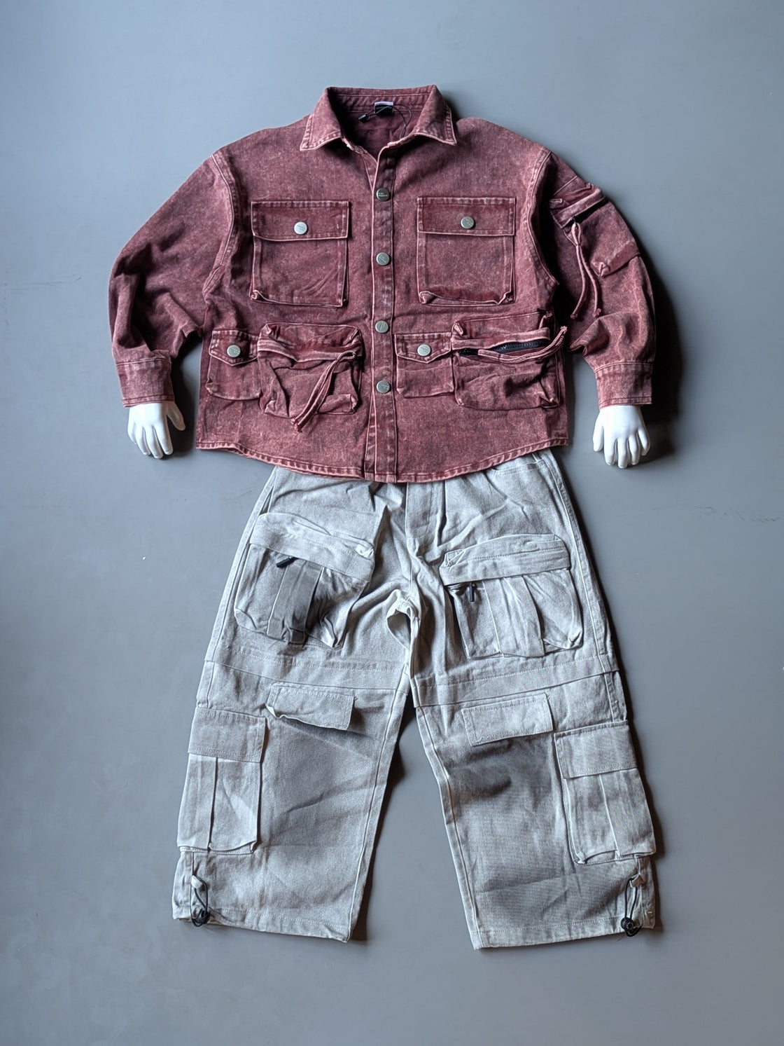 STB01 Unisex Full Sleeve Oversized Jacket with Cargo Baggy Pant Set