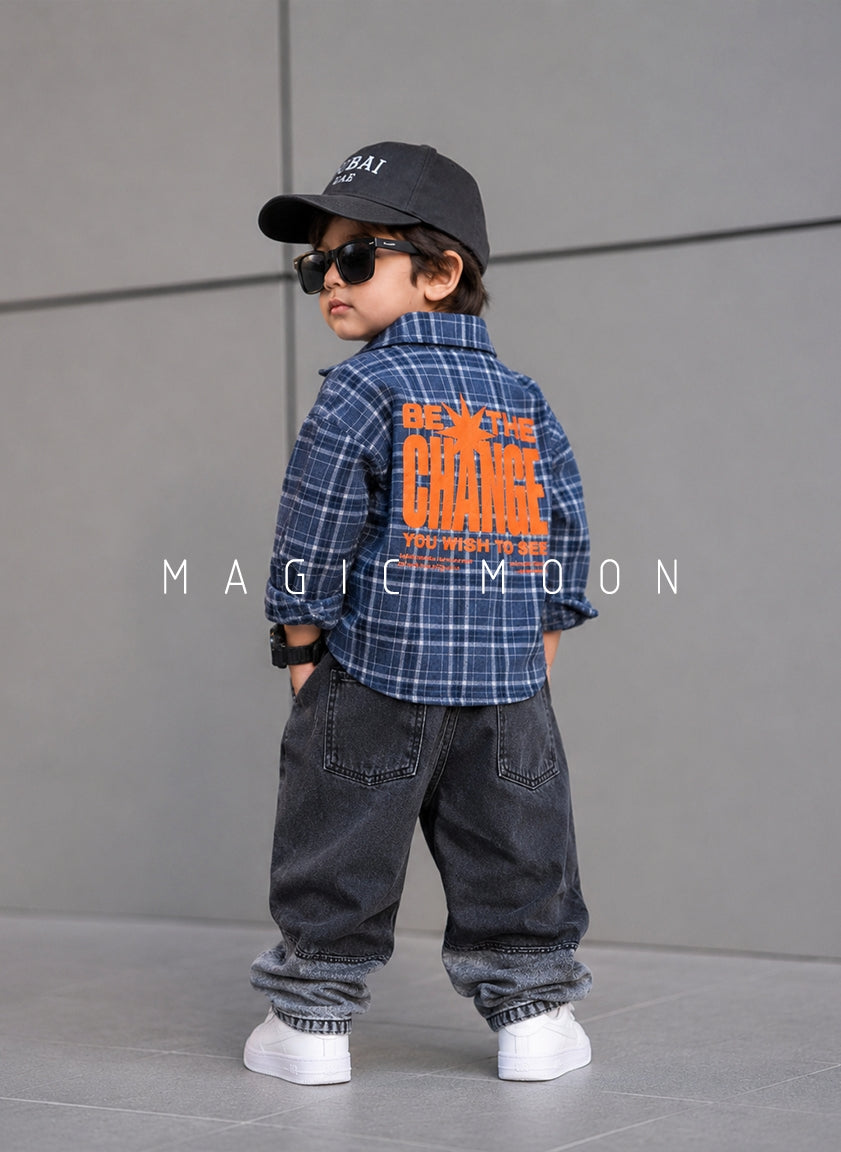 SHFS15 Boy's Full Sleeve Oversized Back Printed Shirt