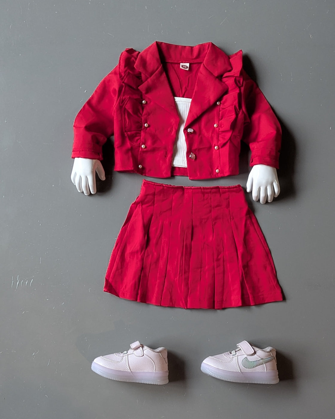 Girl's Full Sleeve Blazer, Inner Vest and Skirt Set