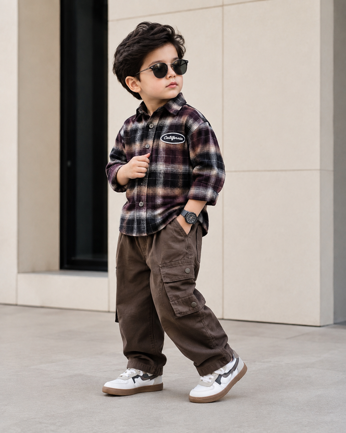 SHGMU03-01 Boys Full Sleeve Oversized Check Shirt