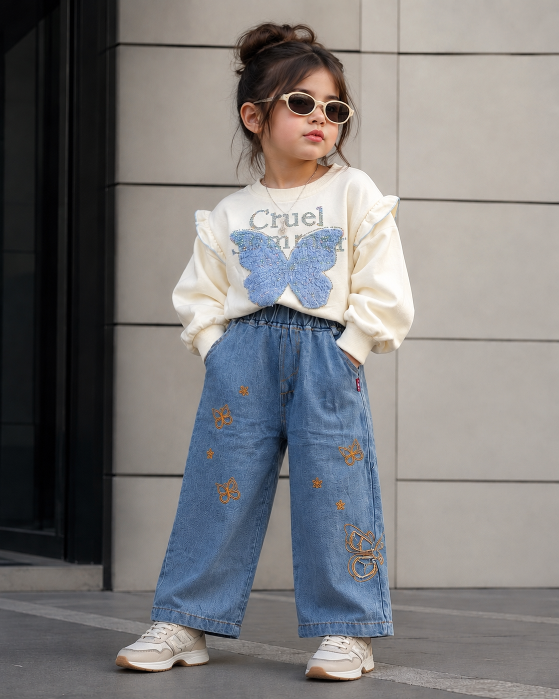 GST05C1-03 Girls Full Sleeve Oversized T Shirt and Wide Leg Pant Set