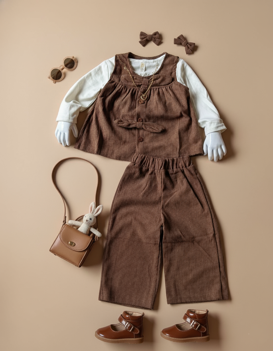 Full Sleeve T Shirt, Vest and Wide Leg Pant Set