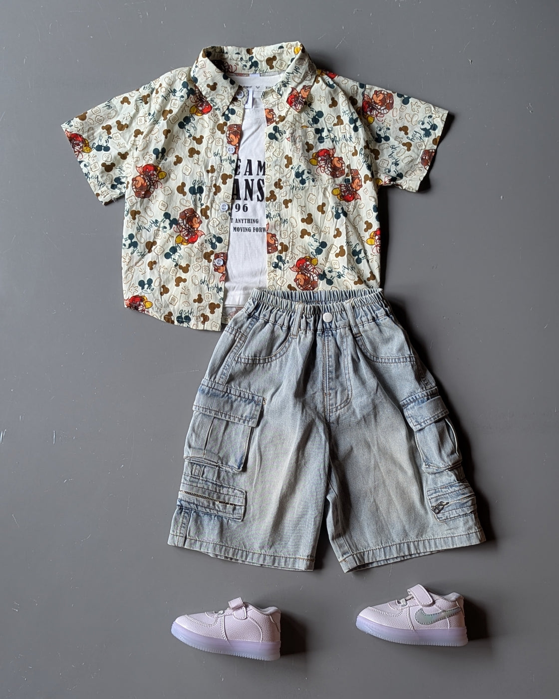 Boys Shirt, Inner T Shirt with Shorts Set