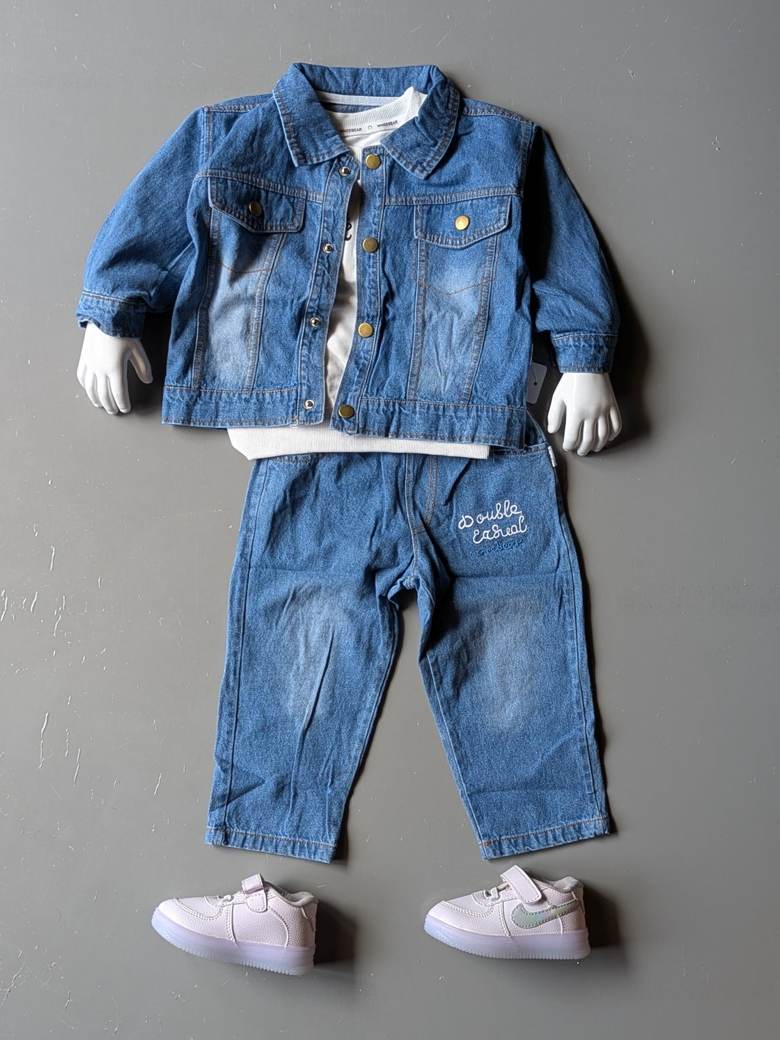 Unisex Full Sleeve Oversized Denim Jacket, Inner T Shirt and Pant Set