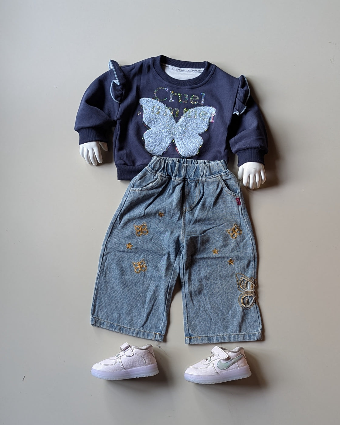 GST05C1-01 Girl's Full Sleeve Oversized T Shirt and Wide Leg Pant Set