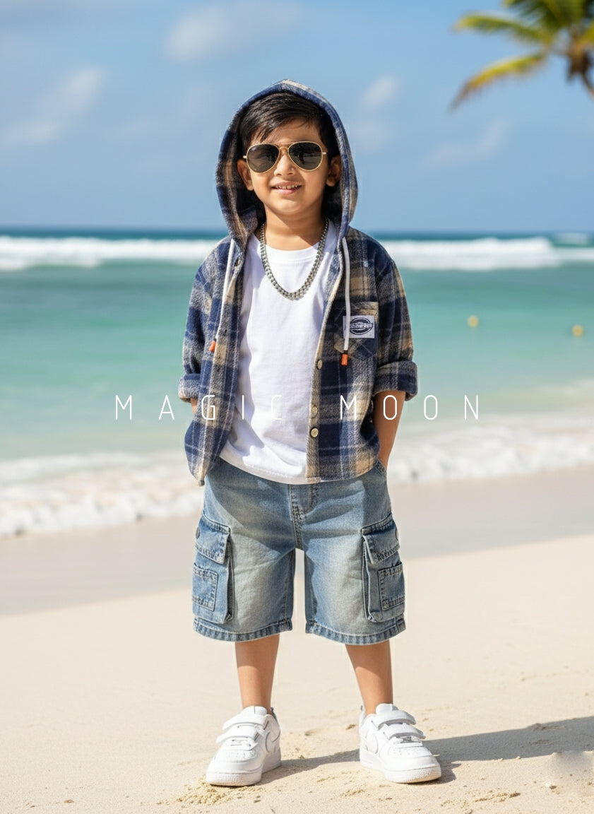 Unisex Check Hooded Shirt