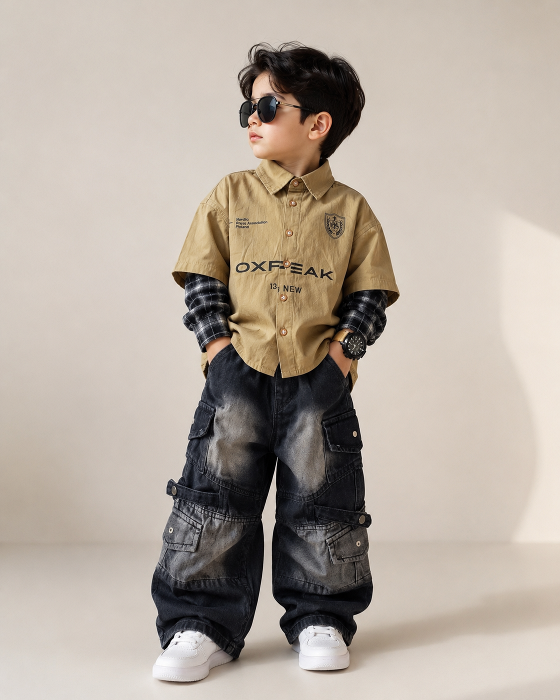 ST101 Unisex Full Sleeve Oversized Shirt with Super Baggy Jeans Combo
