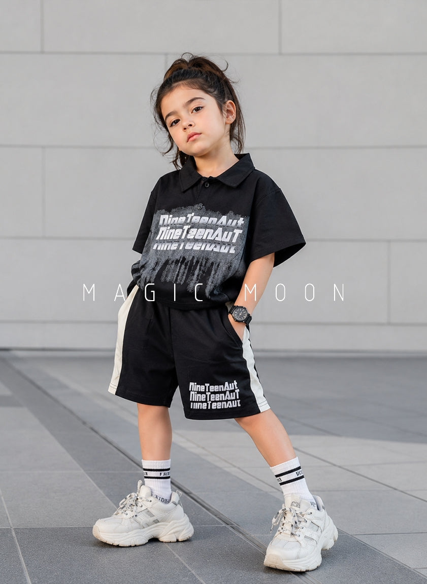 ST105 Unisex Half Sleeve Oversized Polo T Shirt and Shorts Set