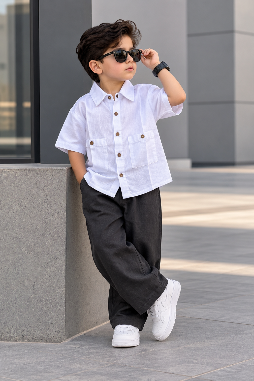 SHBYA01-03 Boys Half Sleeve Oversized Shirt