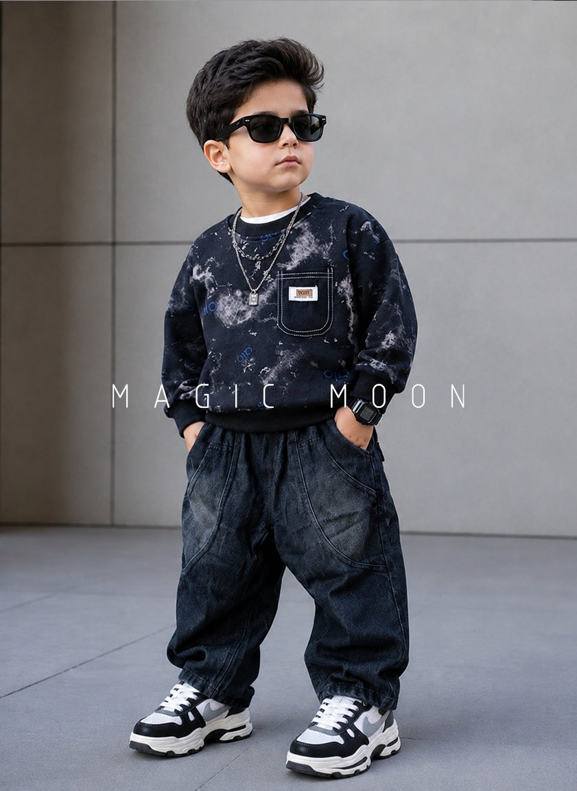 ST104 Unisex Full Sleeve Oversized T Shirt with Attached Chain and Pant Set