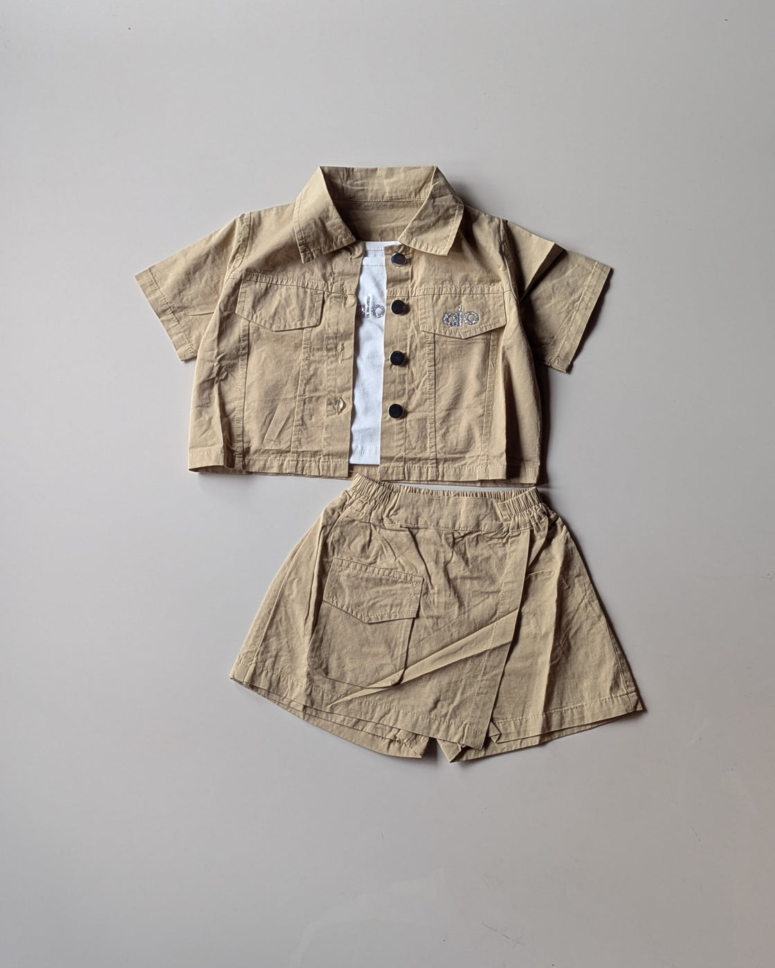 GST02 Girls Half Sleeve Oversized Shirt with Inner T Shirt and Shorts Set