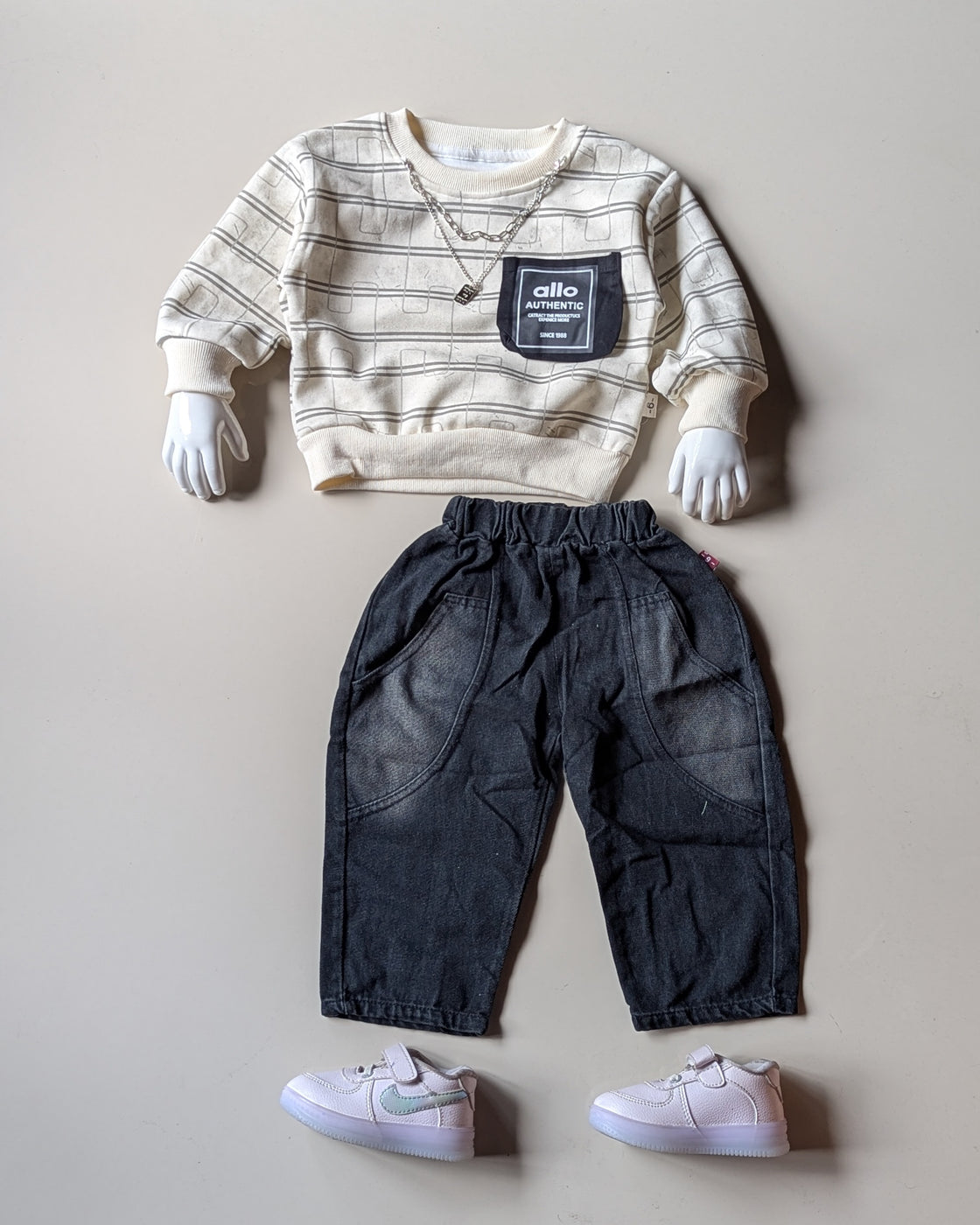 ST104 Unisex Full Sleeve Oversized T Shirt with Attached Chain and Pant Set