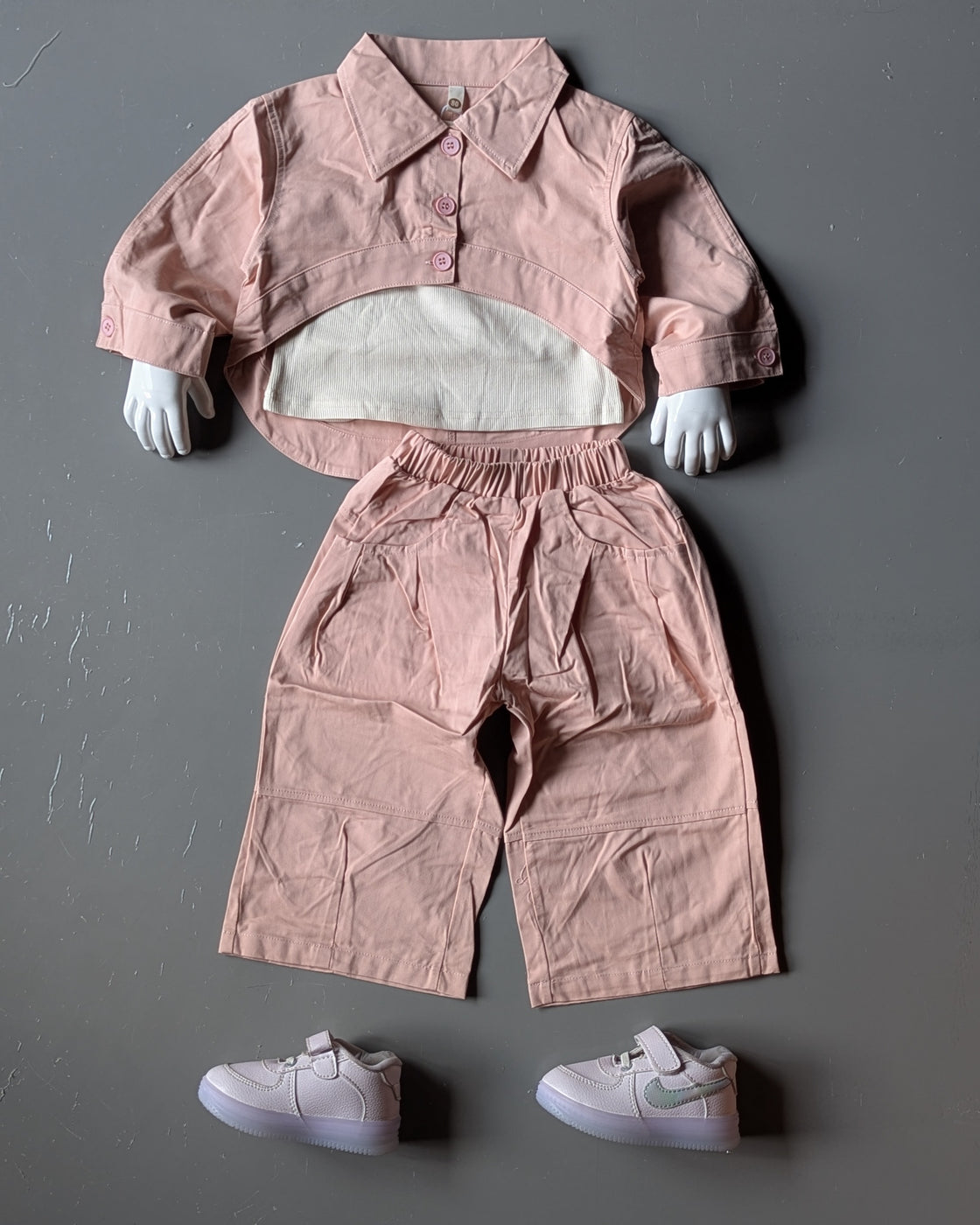 Girl's Full Sleeve Layered Look Top and Wide Leg Pant Set