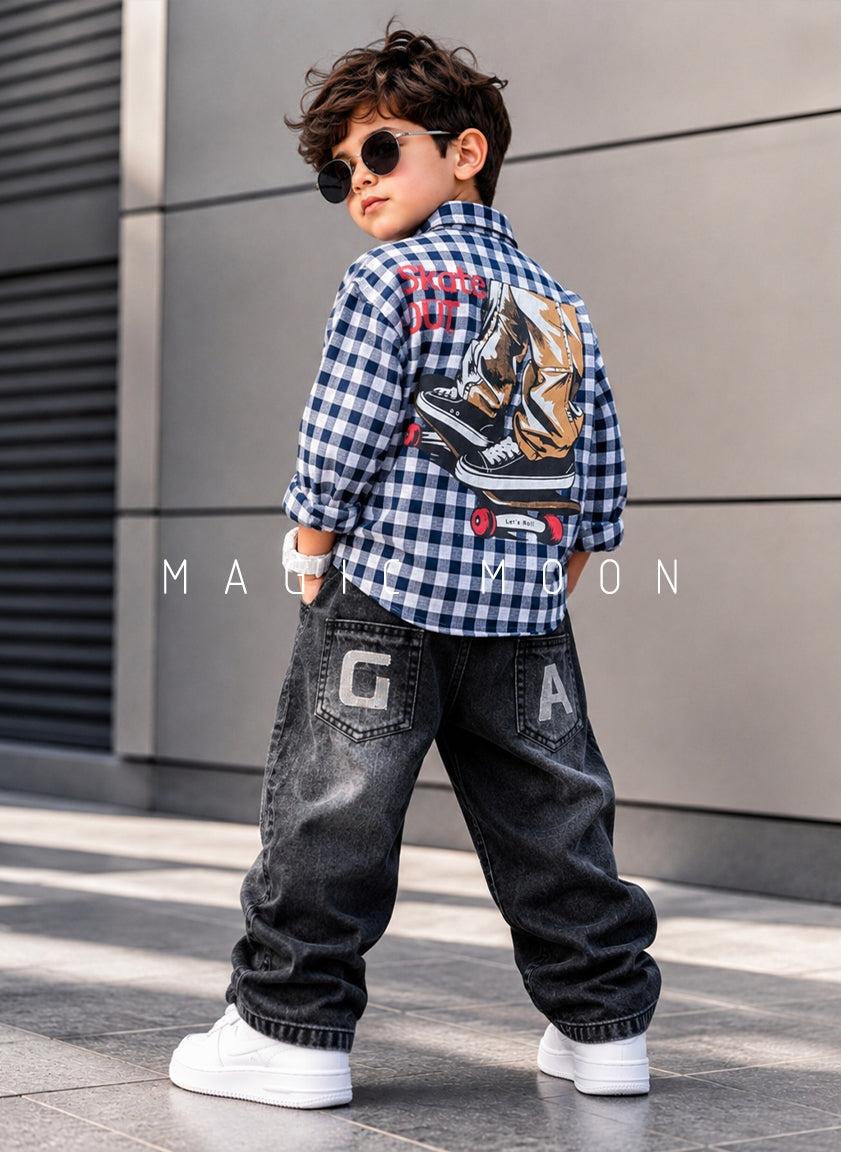 SHFS15 Boy's Full Sleeve Oversized Back Printed Shirt