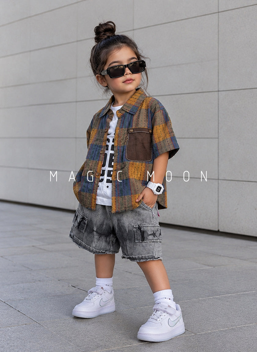 ST105 Unisex Half Sleeve Oversized Shirt with Inner T Shirt and Shorts Set