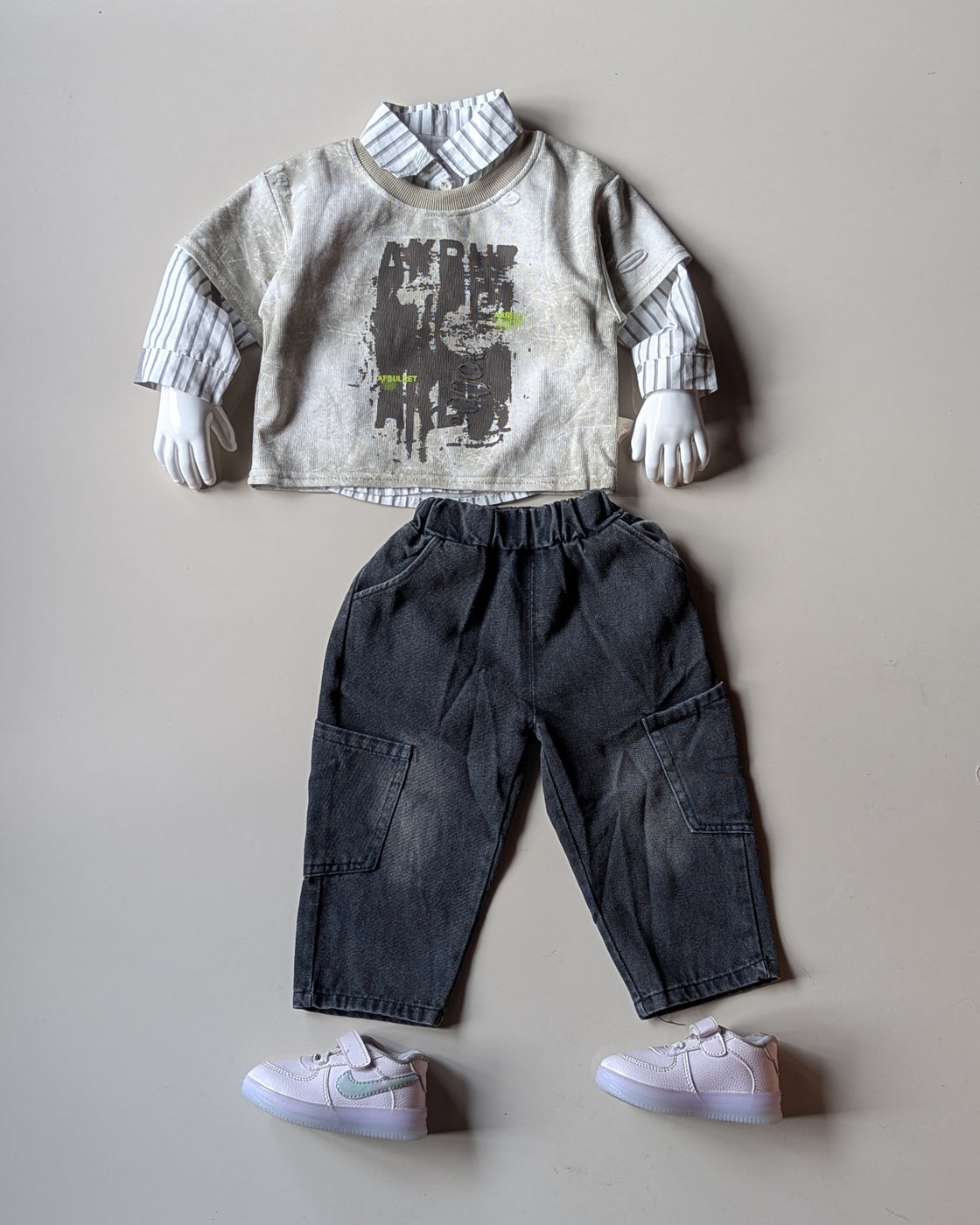 ST104 Unisex Full Sleeve Oversized Shirt with Vest and Pant Set
