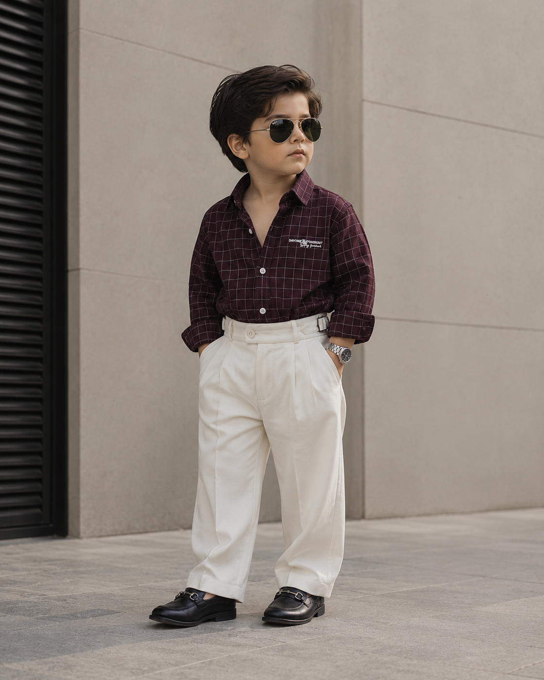 SHGMI01-01 Boys Full Sleeve Oversized Check Shirt