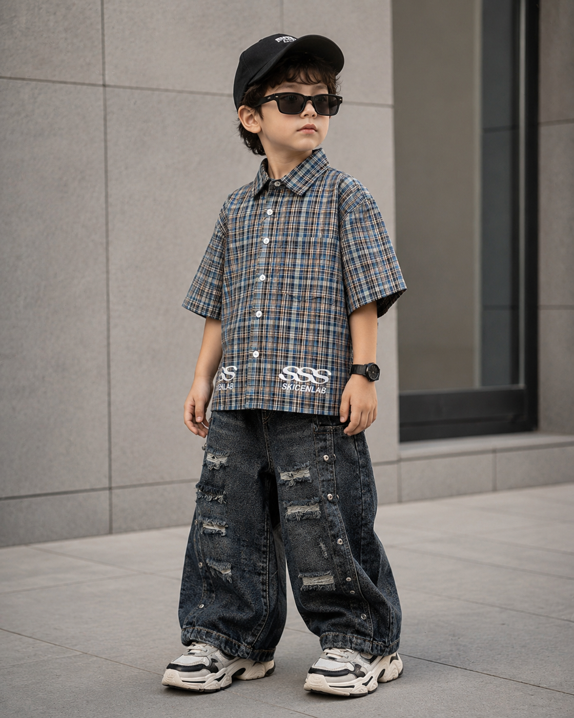 SHGME03-01 Boys Half Sleeve Oversized Boxy Fit Shirt