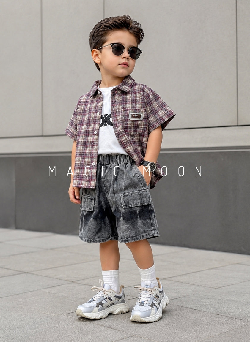 ST105 Unisex Half Sleeve Oversized Shirt with Inner T Shirt and Shorts Set