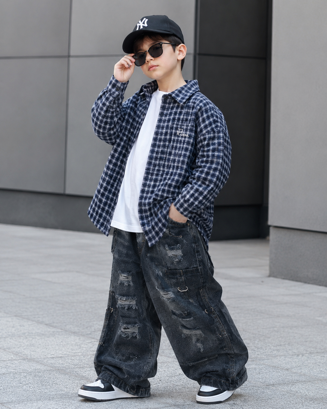 SHIMV2-02 Unisex Full Sleeve Oversized Check Shirt