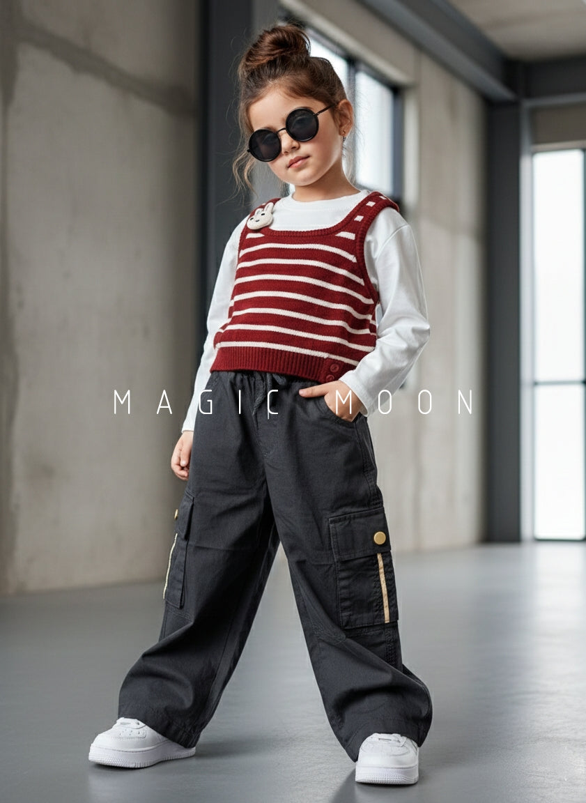 Girl's Full Sleeve Top with Vest