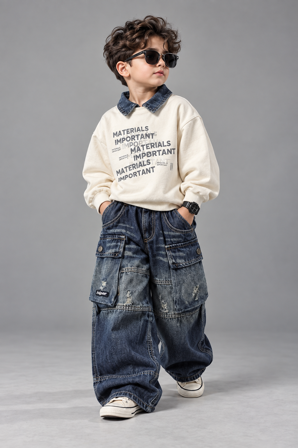 TSHCMB11 Unisex Full Sleeve Oversized Polo T Shirt and Super Baggy Jeans