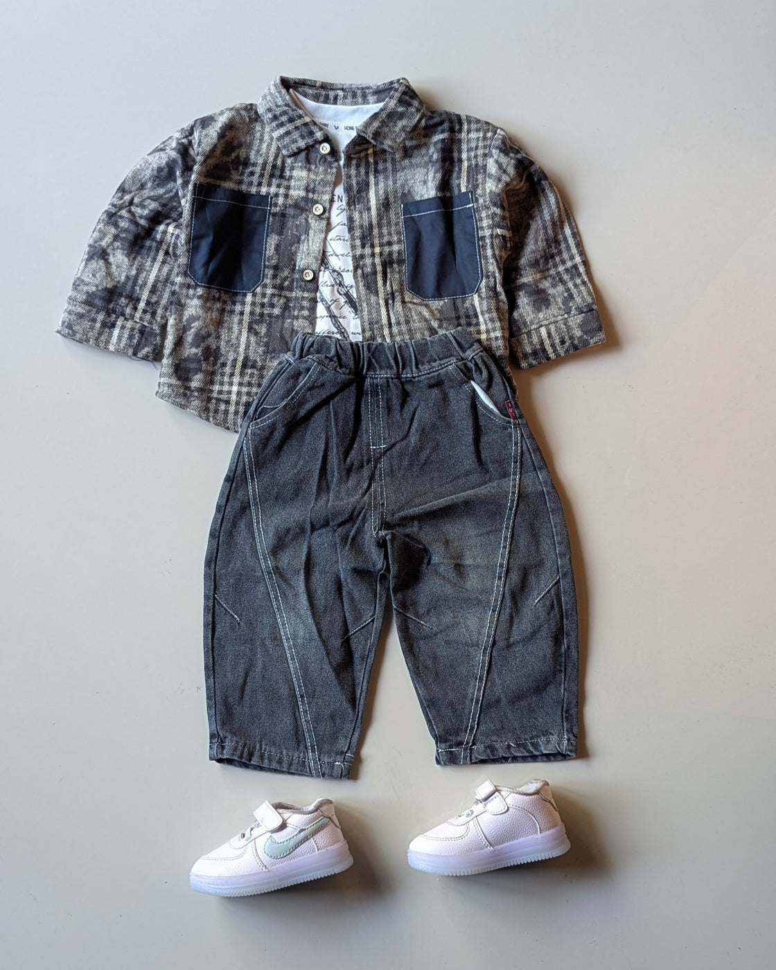 STIM118-01 Unisex Full Sleeve Oversized Shirt Inner T Shirt and Pant Set