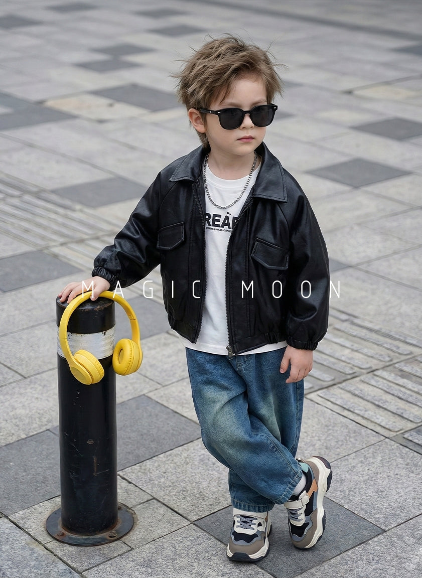 Unisex Full Sleeve Oversized Leather Jacket, Inner T Shirt and Pant Set