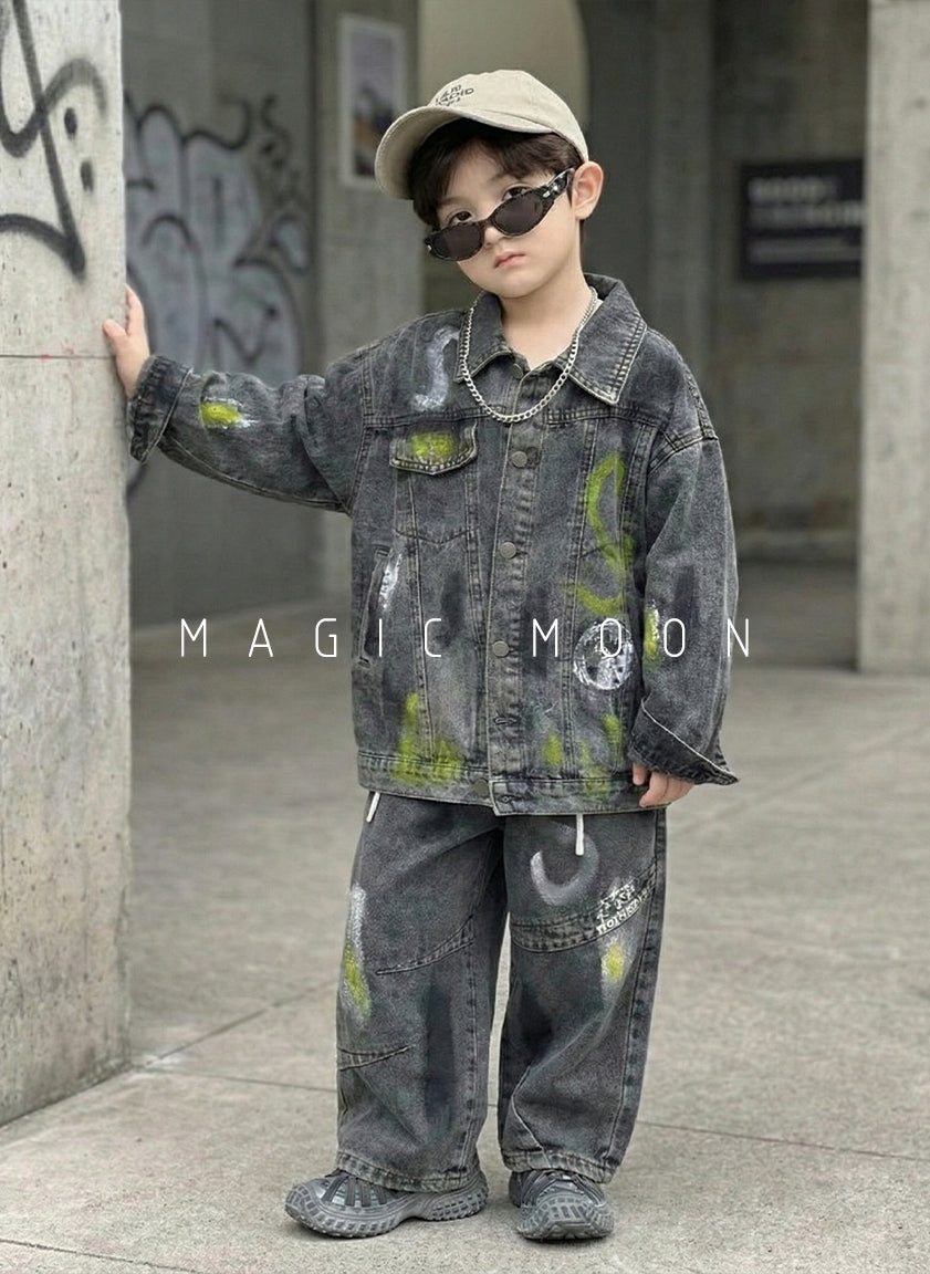 Unisex Oversized Denim Full Sleeve Jacket and Baggy Jeans set