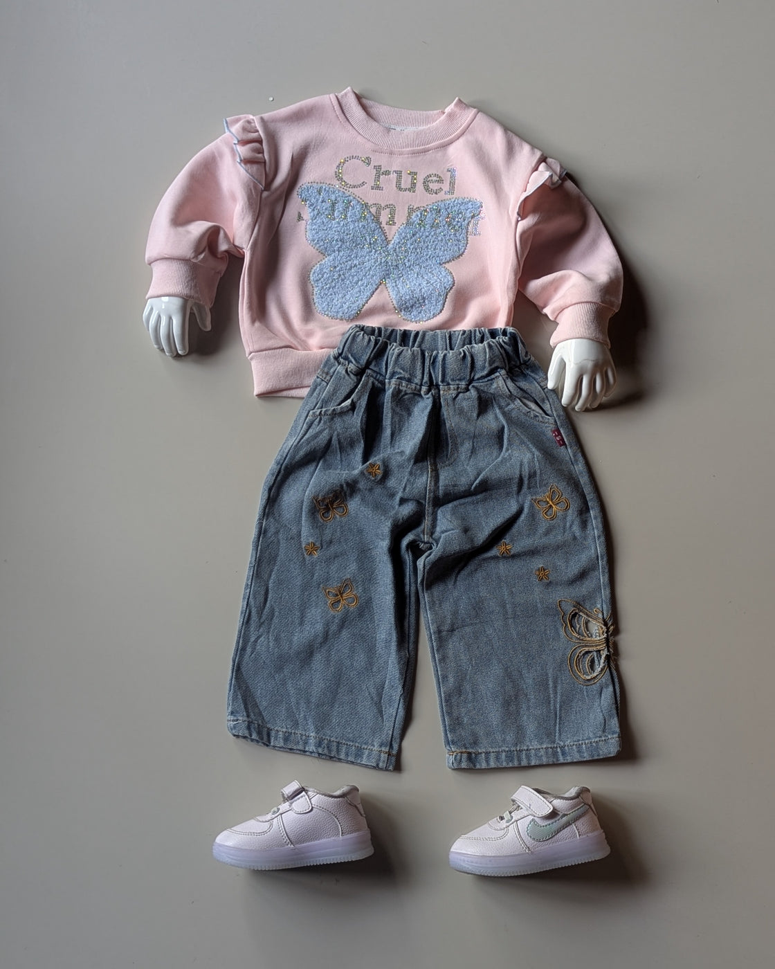 GST05C1-02 Girl's Full Sleeve Oversized T Shirt and Wide Leg Pant Set