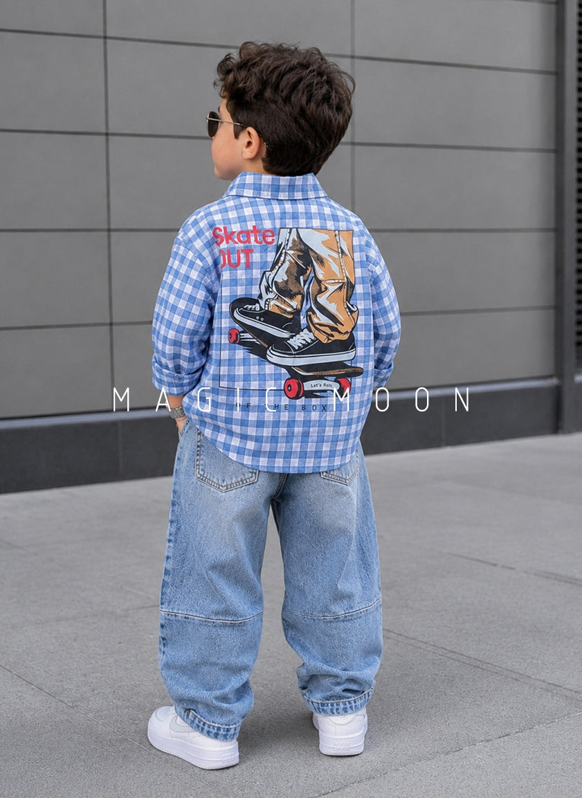 SHFS15 Boy's Full Sleeve Oversized Back Printed Shirt