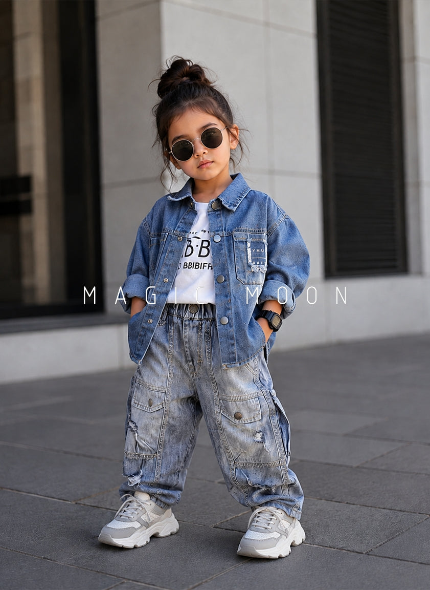JKT02 Unisex Full Sleeve Oversized Denim Jacket with Inner T Shirt