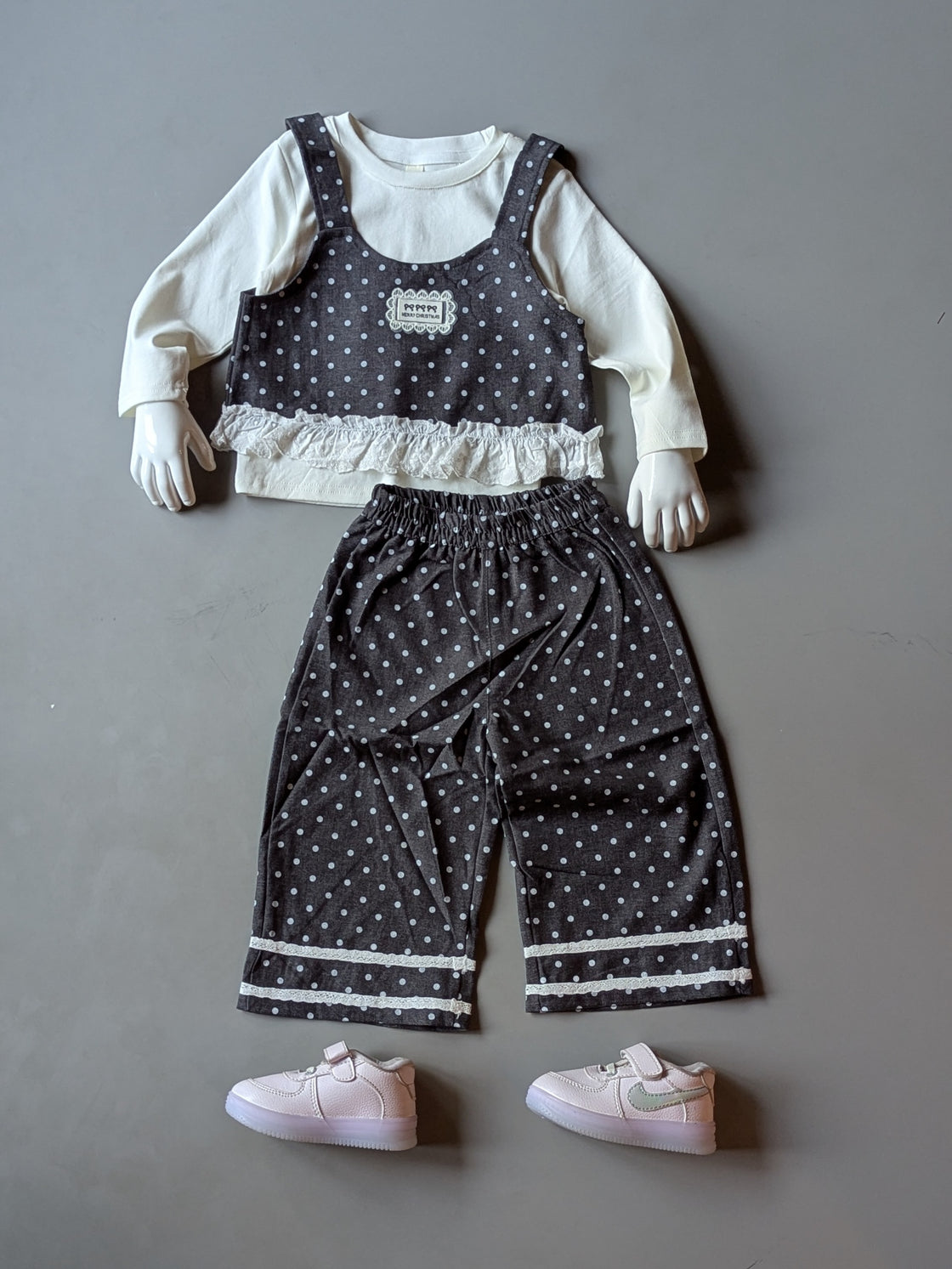 Girl's Full Sleeve Top with Vest and Wide Leg Pant Set
