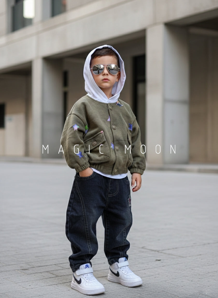 Unisex Full Sleeve Oversized Jacket Inner Hooded T Shirt and Pant Set