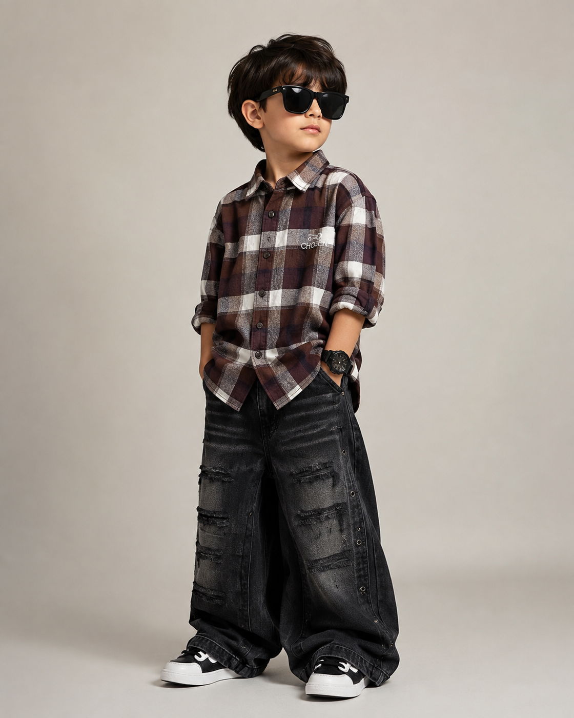 SHGME02-01 Boys Full Sleeve Oversized Check Shirt