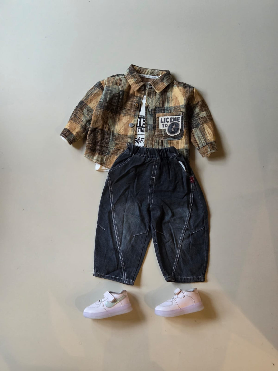 STIM110-01 Unisex Full Sleeve Oversized Denim Jacket with Inner T Shirt and Pant Set