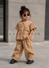 GST03 Girl's Half Sleeve Embroidered Top with Wide Leg Pant Set