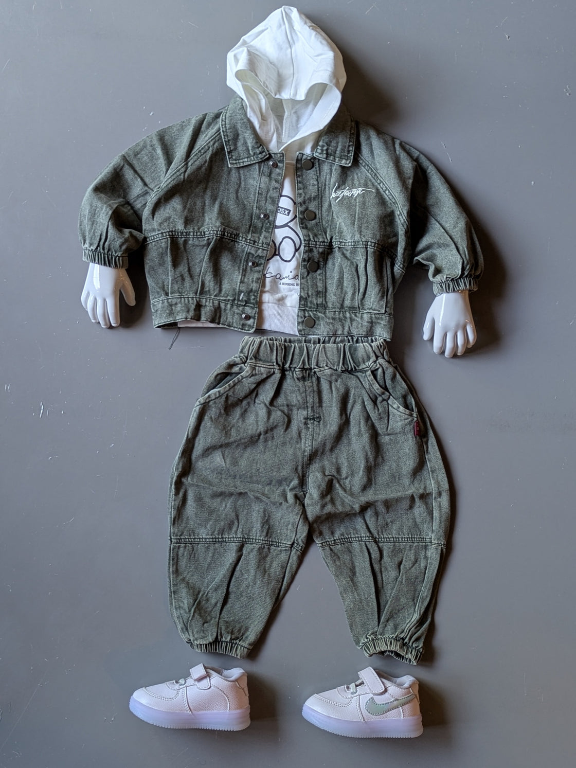 Unisex Full Sleeve Denim Jacket, Inner Hooded T Shirt and Pant Set