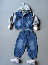 ST100 Unisex Full Sleeve Hooded T shirt with Denim Jacket and Pant Set