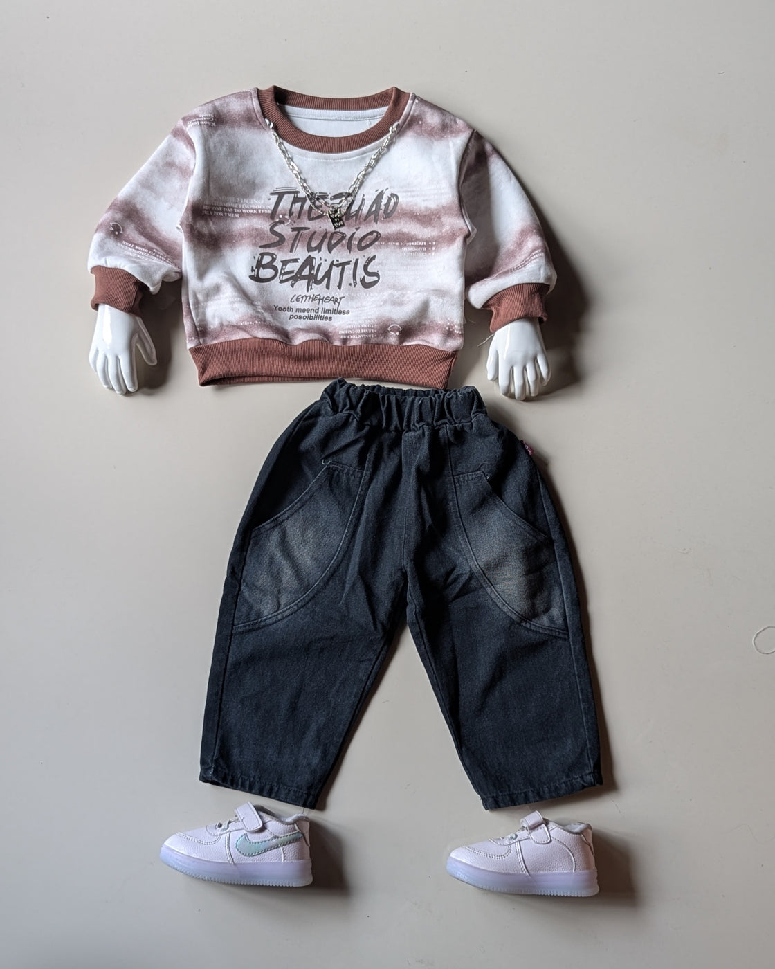 ST104 Unisex Full Sleeve Oversized T Shirt with Attached Chain and Pant Set