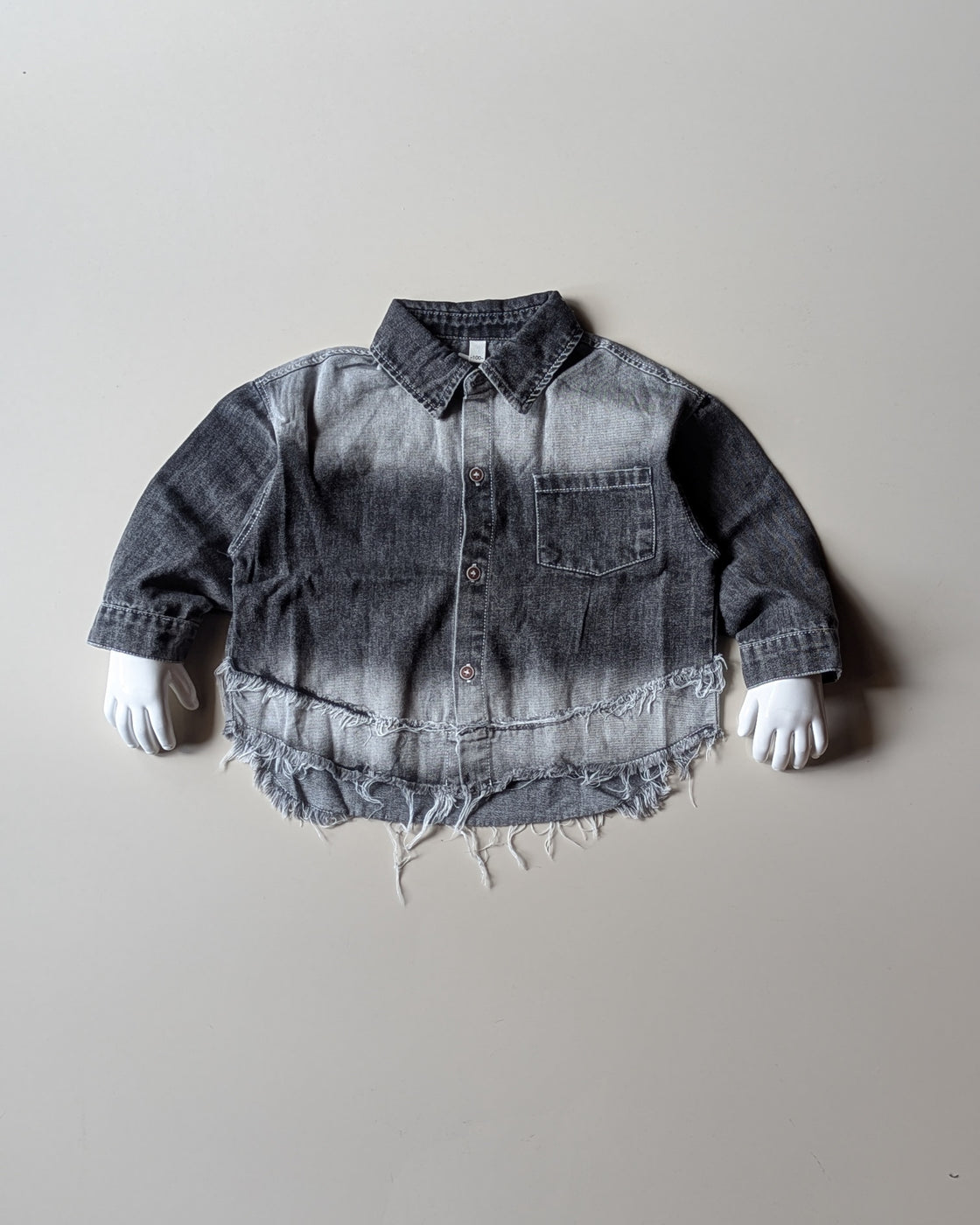 SHFS19 Unisex Full Sleeve Oversized Distressed Denim Shirt