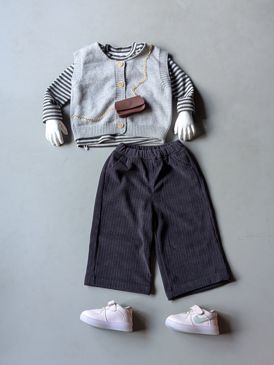 GST01 Girl's Full Sleeve Top, Vest with Attached Sling Bag and Wide Leg Pant Set