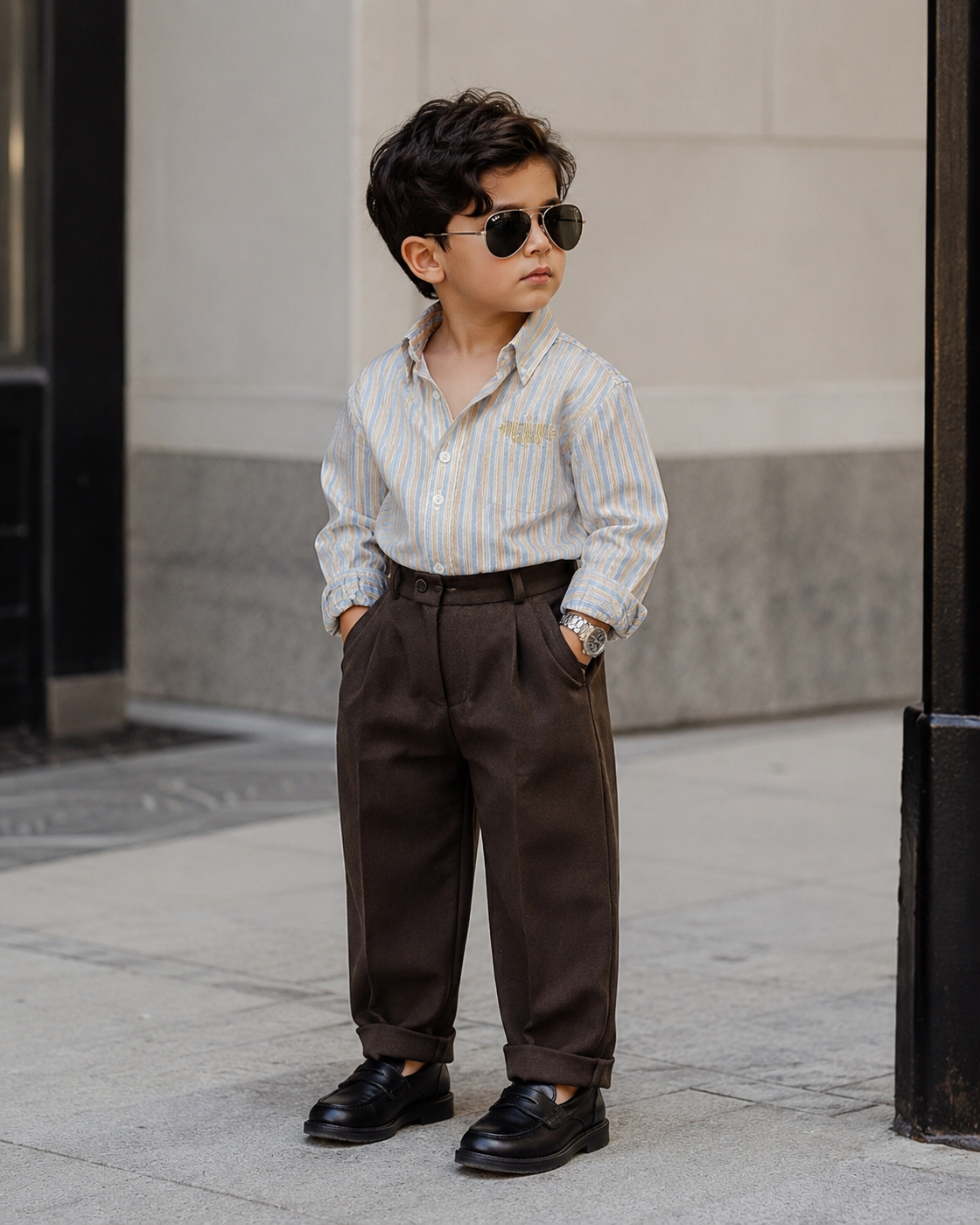 SHGMH03-02 Boys Full Sleeve Oversized Striped Shirt